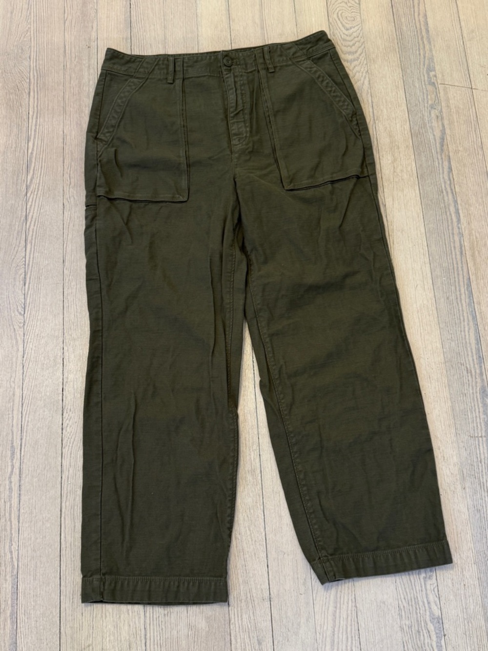 J. CREW Women’s Olive Green Sateen Cotton Wide Leg Cargo Pants Size 10